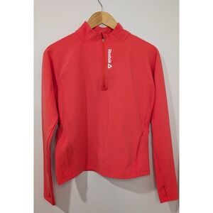 Reebok Women Coral 1/4 Zip Running Jacket Thumbholes‎ Fitted Size Medium